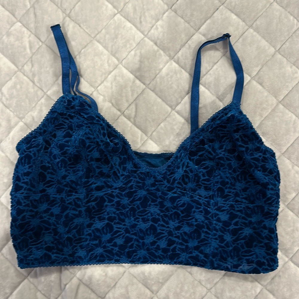 Blue intimately Free People bralette. Velour flower pattern